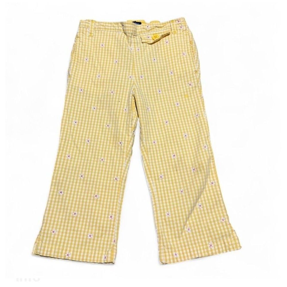 Baby Gap Toddler Girls Yellow Gingham Embroidered Flower Pants 5 Years 2004